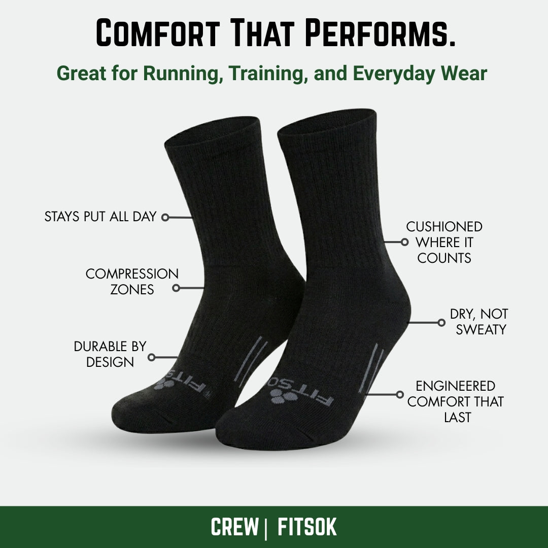 CF2 Crew Black Running Socks | Fitsok